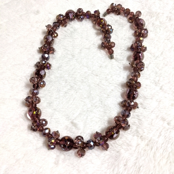 Beautiful Vintage Rosey/Mauve Crystal Beaded Necklace 20" Long - Picture 11 of 13